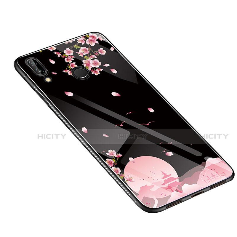 Handyhülle Silikon Hülle Rahmen Schutzhülle Spiegel Blumen S01 für Huawei Nova 3e Schwarz Plus