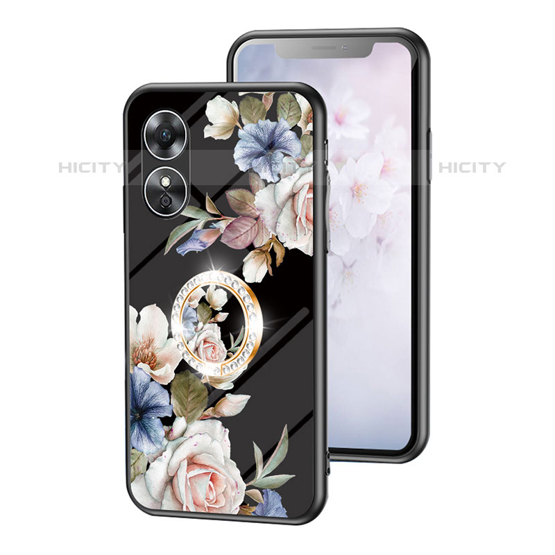 Handyhülle Silikon Hülle Rahmen Schutzhülle Spiegel Blumen S01 für Oppo A17 Schwarz Plus