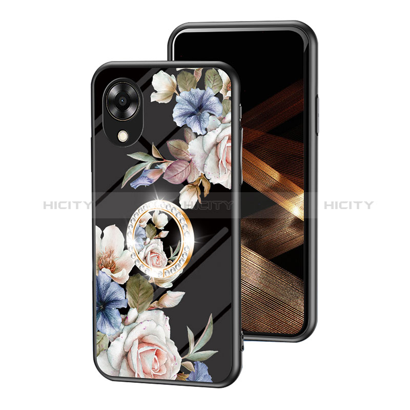 Handyhülle Silikon Hülle Rahmen Schutzhülle Spiegel Blumen S01 für Oppo A17K Schwarz Plus