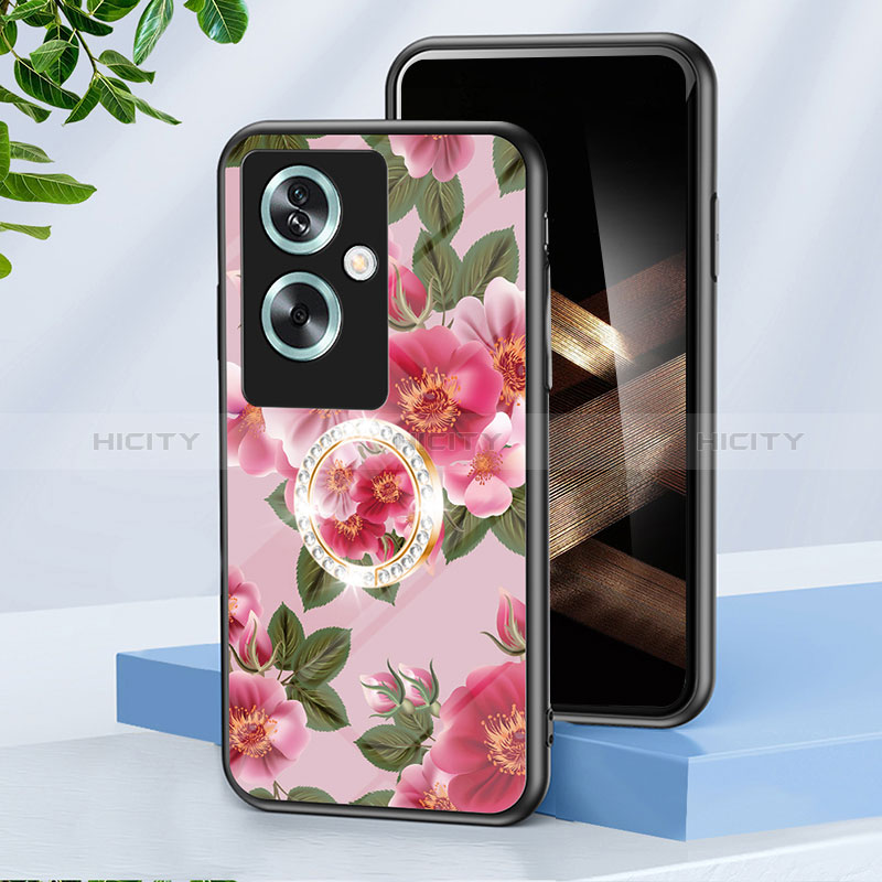 Handyhülle Silikon Hülle Rahmen Schutzhülle Spiegel Blumen S01 für Oppo A79 5G Rot