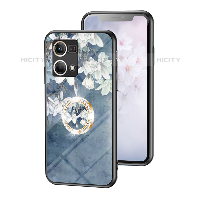 Handyhülle Silikon Hülle Rahmen Schutzhülle Spiegel Blumen S01 für Oppo F21 Pro 4G Blau Plus