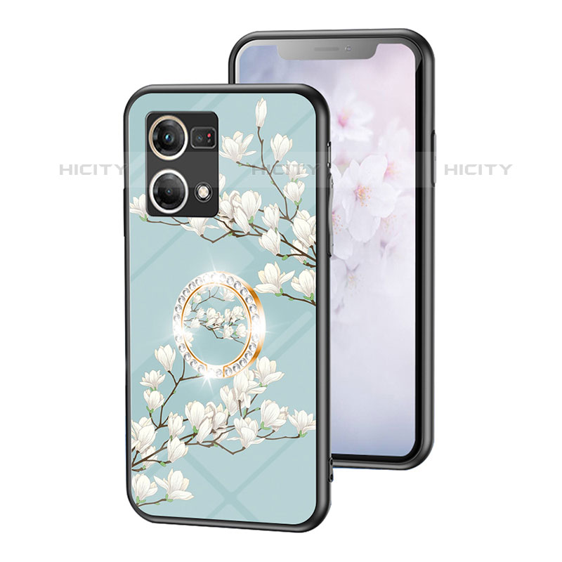 Handyhülle Silikon Hülle Rahmen Schutzhülle Spiegel Blumen S01 für Oppo F21 Pro 4G Cyan