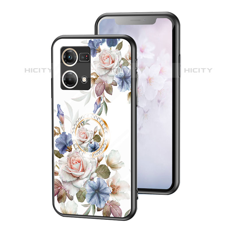 Handyhülle Silikon Hülle Rahmen Schutzhülle Spiegel Blumen S01 für Oppo F21 Pro 4G Weiß Plus