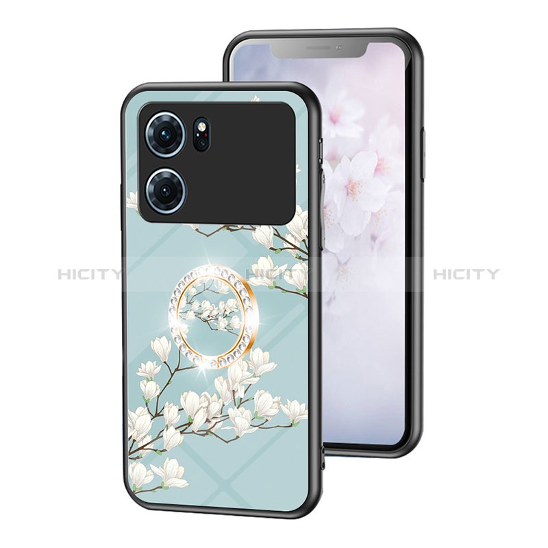 Handyhülle Silikon Hülle Rahmen Schutzhülle Spiegel Blumen S01 für Oppo K10 5G Cyan