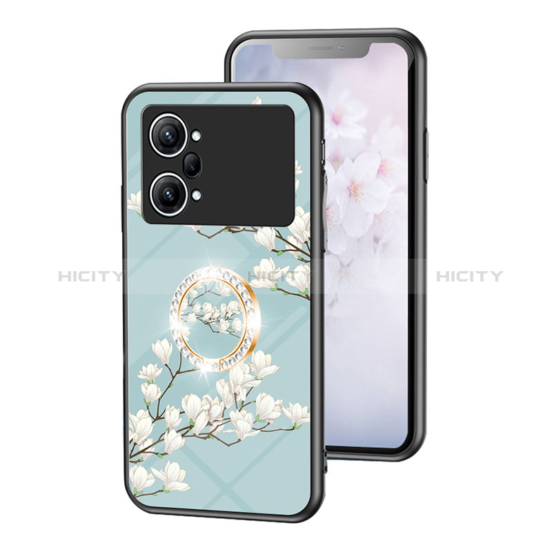 Handyhülle Silikon Hülle Rahmen Schutzhülle Spiegel Blumen S01 für Oppo K10 Pro 5G Cyan