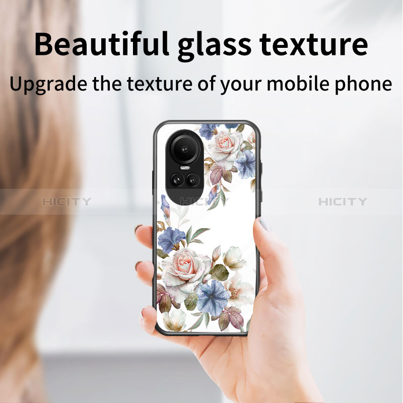 Handyhülle Silikon Hülle Rahmen Schutzhülle Spiegel Blumen S01 für Oppo Reno10 5G groß