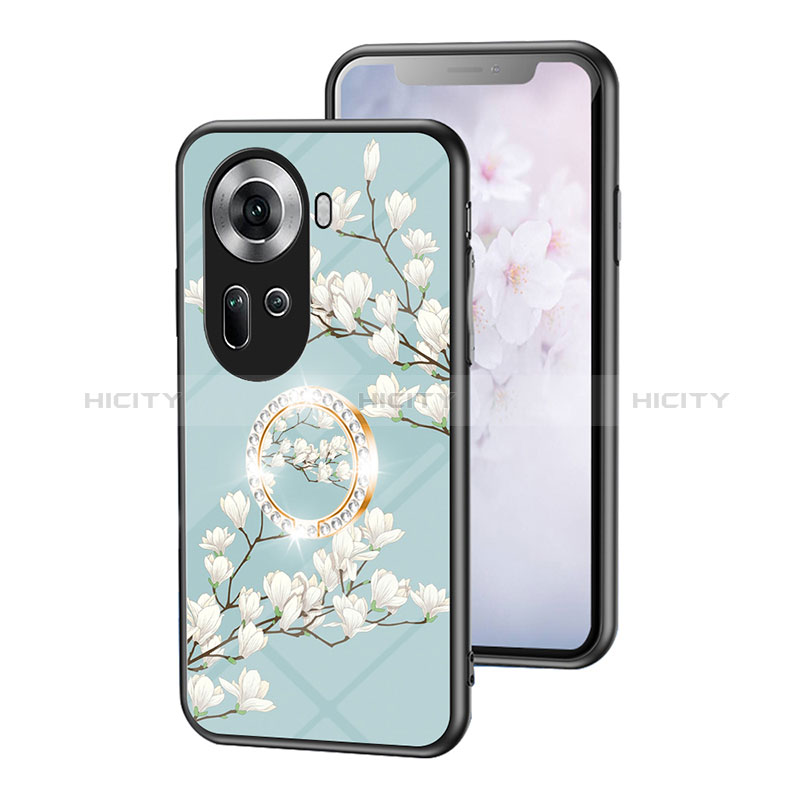 Handyhülle Silikon Hülle Rahmen Schutzhülle Spiegel Blumen S01 für Oppo Reno11 5G Cyan Plus