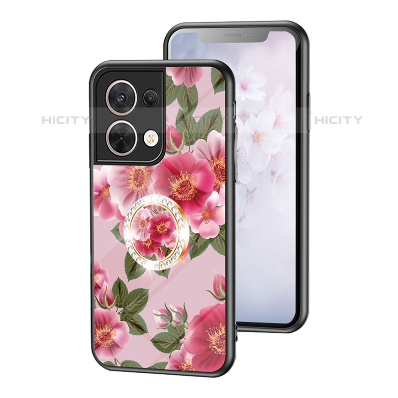 Handyhülle Silikon Hülle Rahmen Schutzhülle Spiegel Blumen S01 für Oppo Reno8 5G Rot Plus