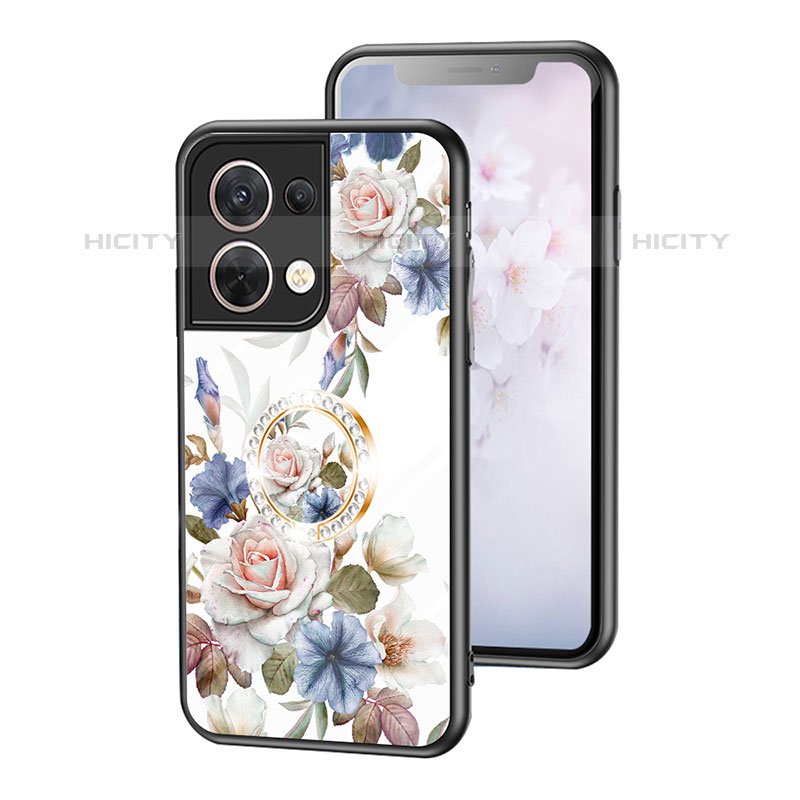 Handyhülle Silikon Hülle Rahmen Schutzhülle Spiegel Blumen S01 für Oppo Reno8 5G Weiß Plus