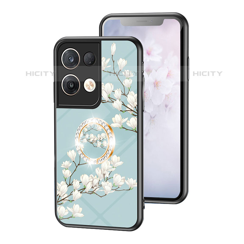 Handyhülle Silikon Hülle Rahmen Schutzhülle Spiegel Blumen S01 für Oppo Reno8 Pro 5G Cyan