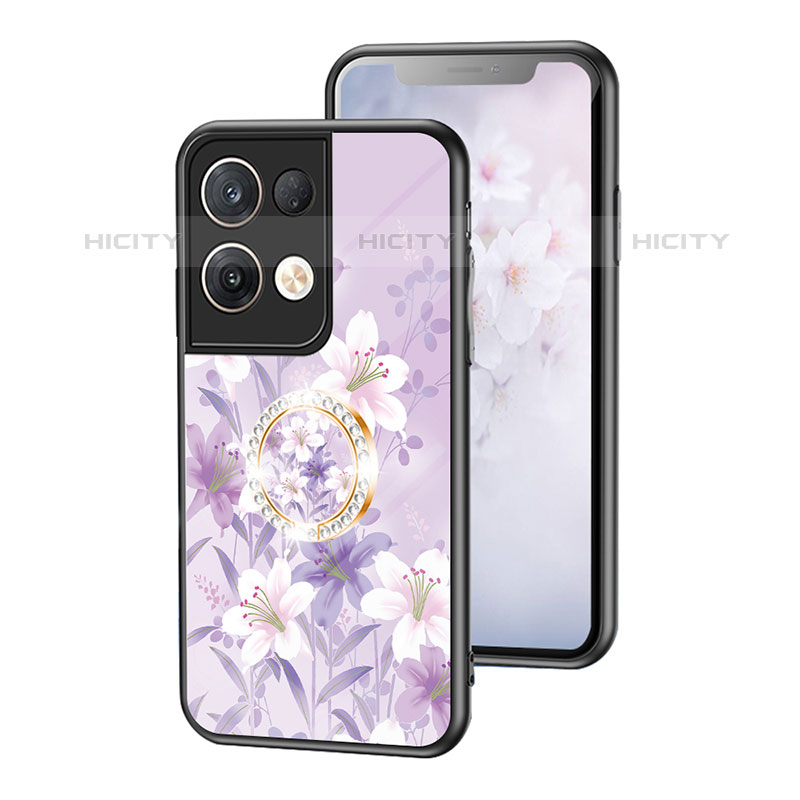 Handyhülle Silikon Hülle Rahmen Schutzhülle Spiegel Blumen S01 für Oppo Reno8 Pro 5G Helles Lila