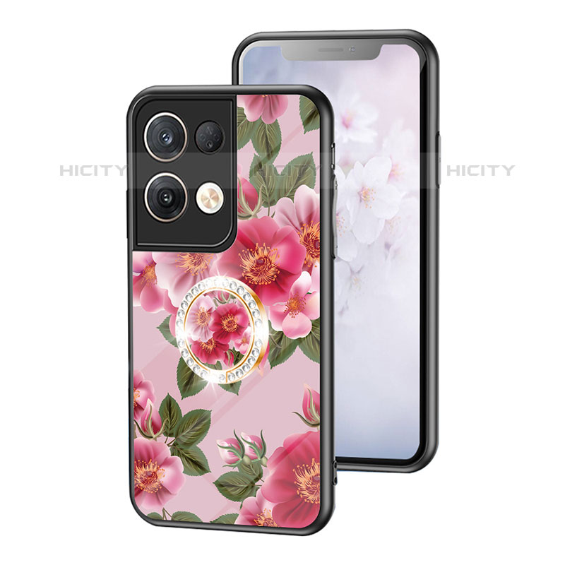 Handyhülle Silikon Hülle Rahmen Schutzhülle Spiegel Blumen S01 für Oppo Reno8 Pro+ Plus 5G Rot