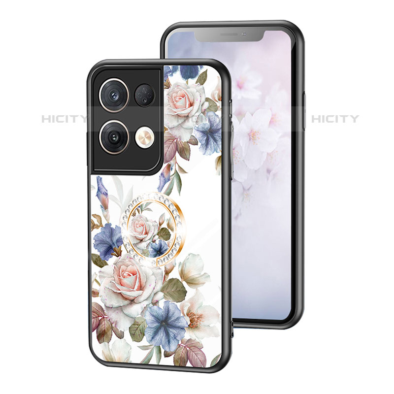 Handyhülle Silikon Hülle Rahmen Schutzhülle Spiegel Blumen S01 für Oppo Reno8 Pro+ Plus 5G Weiß