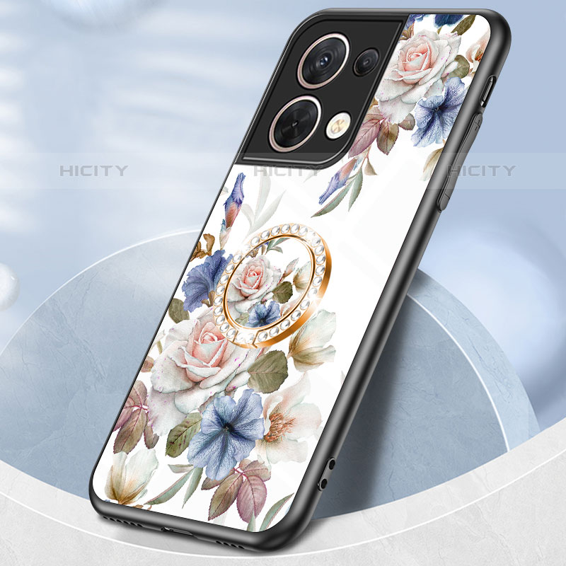 Handyhülle Silikon Hülle Rahmen Schutzhülle Spiegel Blumen S01 für Oppo Reno9 5G