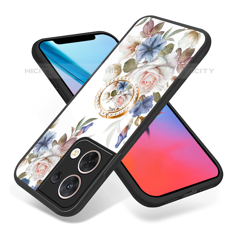 Handyhülle Silikon Hülle Rahmen Schutzhülle Spiegel Blumen S01 für Oppo Reno9 5G