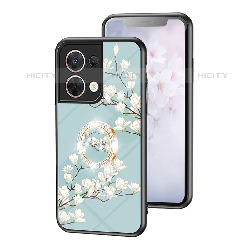 Handyhülle Silikon Hülle Rahmen Schutzhülle Spiegel Blumen S01 für Oppo Reno9 5G Cyan