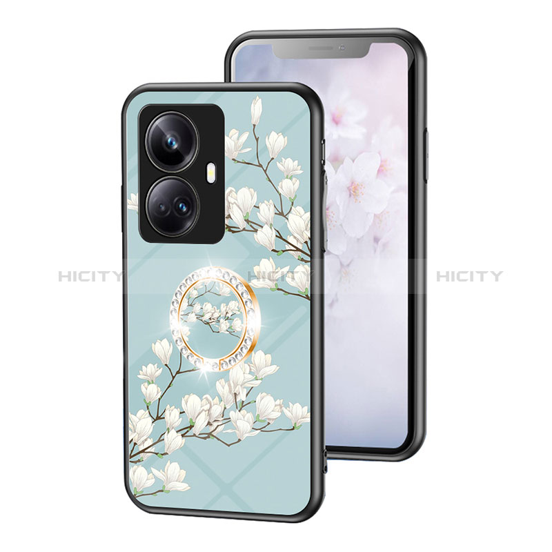 Handyhülle Silikon Hülle Rahmen Schutzhülle Spiegel Blumen S01 für Realme 10 Pro+ Plus 5G Cyan Plus