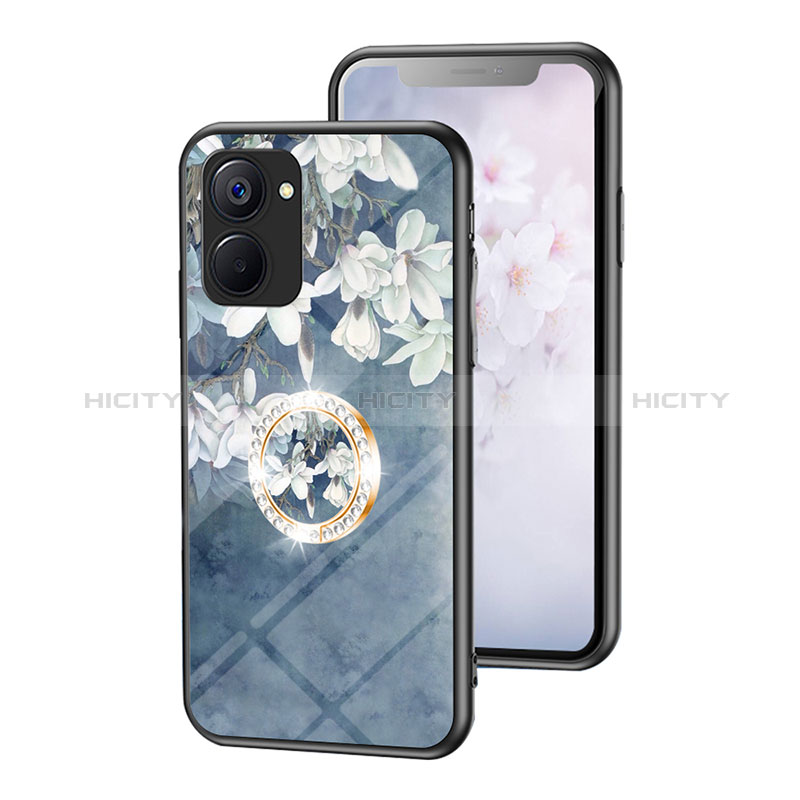 Handyhülle Silikon Hülle Rahmen Schutzhülle Spiegel Blumen S01 für Realme 10S 5G Blau