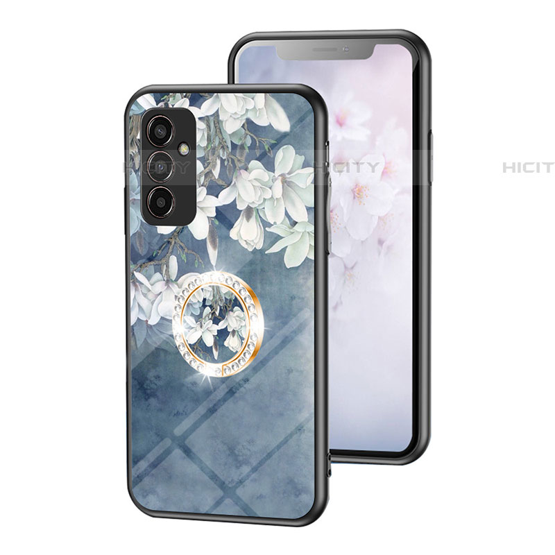 Handyhülle Silikon Hülle Rahmen Schutzhülle Spiegel Blumen S01 für Samsung Galaxy F13 4G Blau Plus