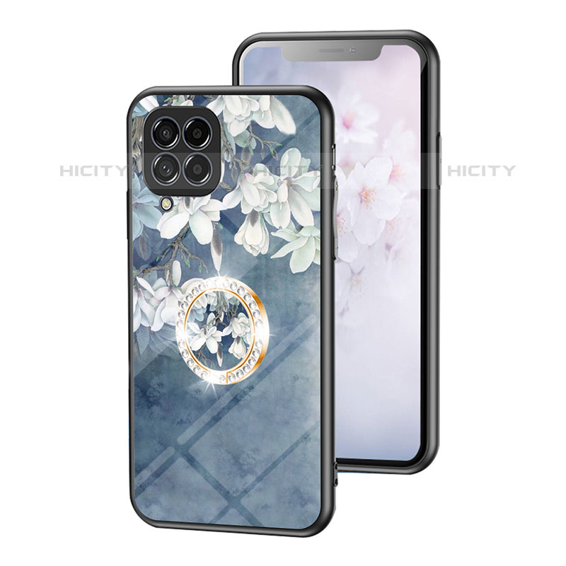 Handyhülle Silikon Hülle Rahmen Schutzhülle Spiegel Blumen S01 für Samsung Galaxy M53 5G Blau Plus