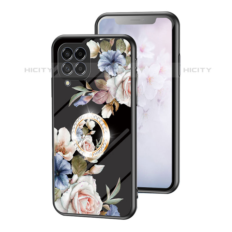 Handyhülle Silikon Hülle Rahmen Schutzhülle Spiegel Blumen S01 für Samsung Galaxy M53 5G Schwarz