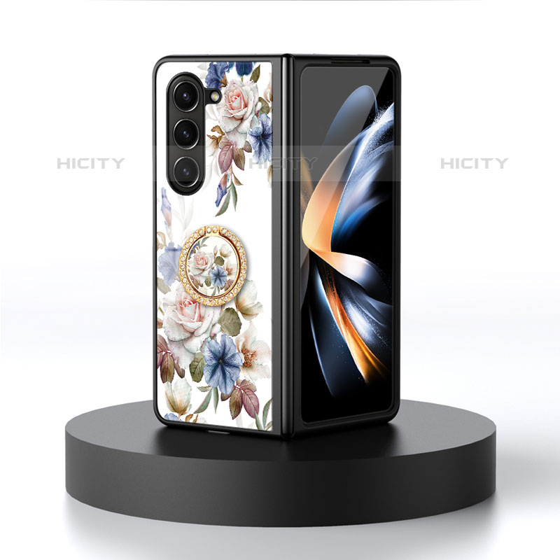 Handyhülle Silikon Hülle Rahmen Schutzhülle Spiegel Blumen S01 für Samsung Galaxy Z Fold5 5G Weiß