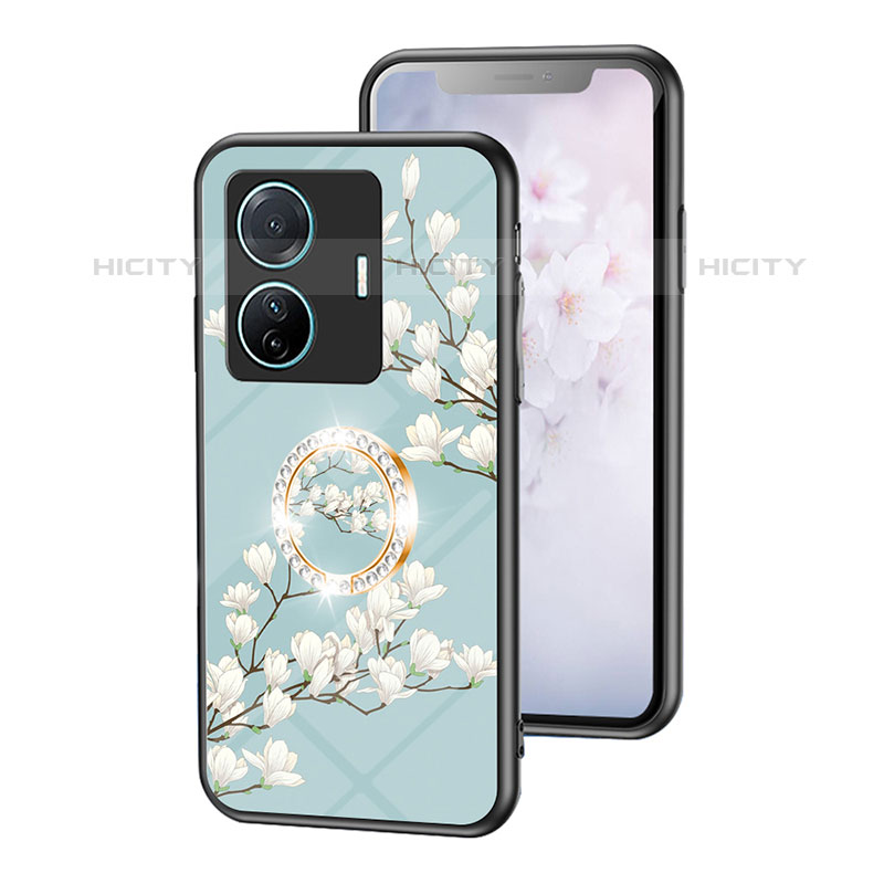 Handyhülle Silikon Hülle Rahmen Schutzhülle Spiegel Blumen S01 für Vivo iQOO Z6 Pro 5G Cyan Plus