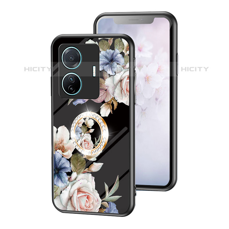 Handyhülle Silikon Hülle Rahmen Schutzhülle Spiegel Blumen S01 für Vivo iQOO Z6 Pro 5G Schwarz