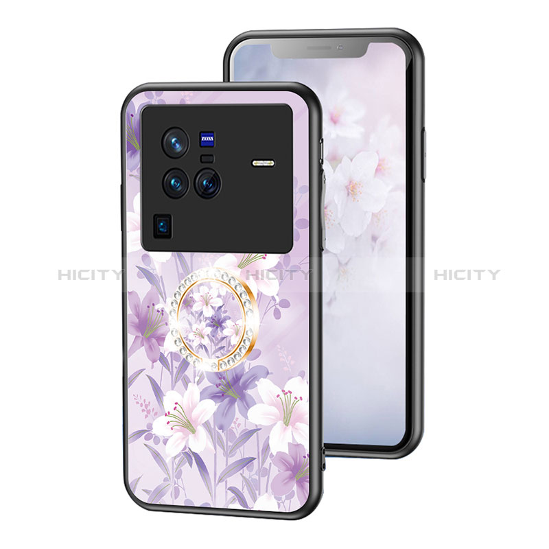 Handyhülle Silikon Hülle Rahmen Schutzhülle Spiegel Blumen S01 für Vivo X80 Pro 5G groß