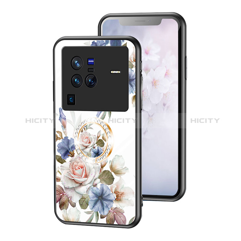 Handyhülle Silikon Hülle Rahmen Schutzhülle Spiegel Blumen S01 für Vivo X80 Pro 5G Weiß Plus