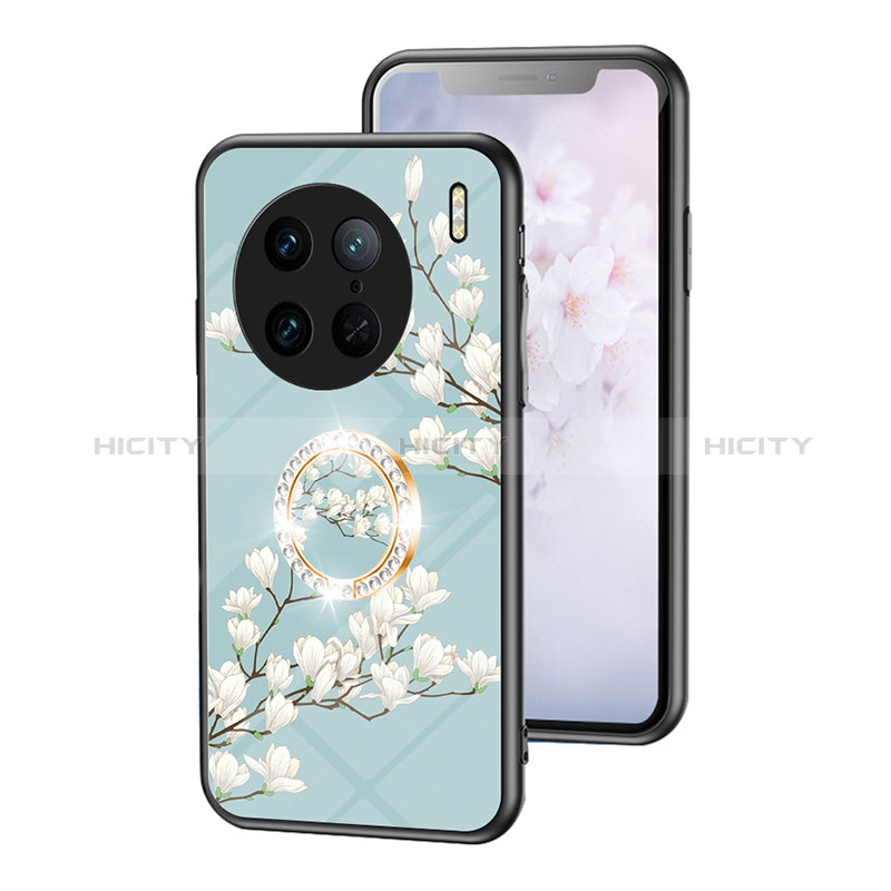 Handyhülle Silikon Hülle Rahmen Schutzhülle Spiegel Blumen S01 für Vivo X90 Pro 5G Cyan