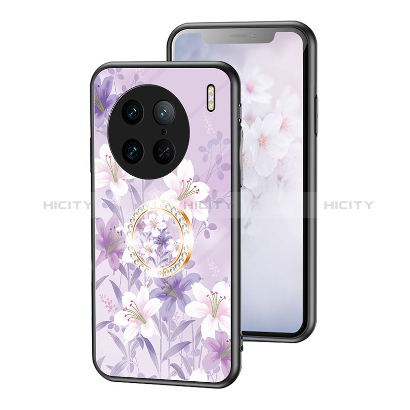 Handyhülle Silikon Hülle Rahmen Schutzhülle Spiegel Blumen S01 für Vivo X90 Pro 5G Helles Lila