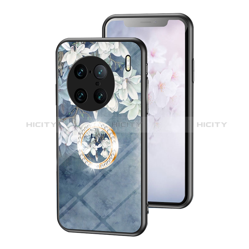 Handyhülle Silikon Hülle Rahmen Schutzhülle Spiegel Blumen S01 für Vivo X90 Pro+ Plus 5G Blau