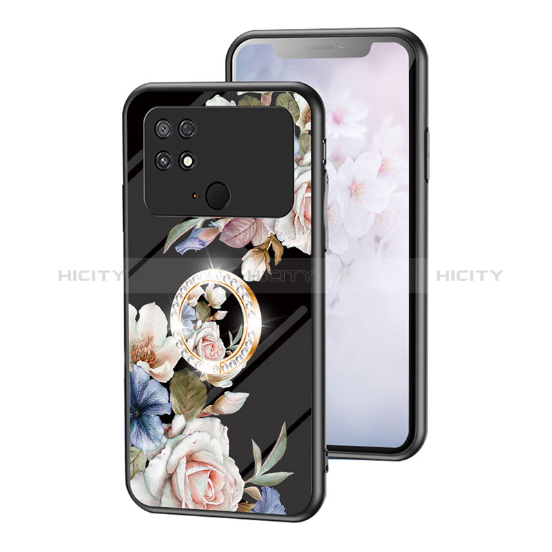 Handyhülle Silikon Hülle Rahmen Schutzhülle Spiegel Blumen S01 für Xiaomi Poco C40 Schwarz Plus