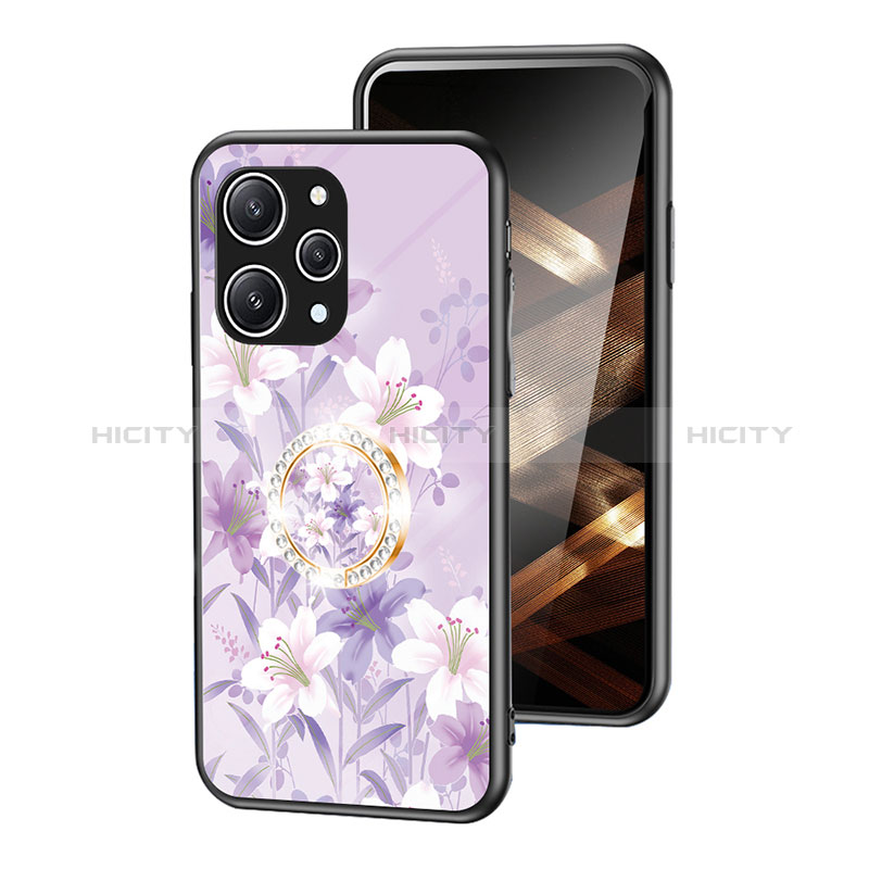 Handyhülle Silikon Hülle Rahmen Schutzhülle Spiegel Blumen S01 für Xiaomi Redmi 12 4G Helles Lila