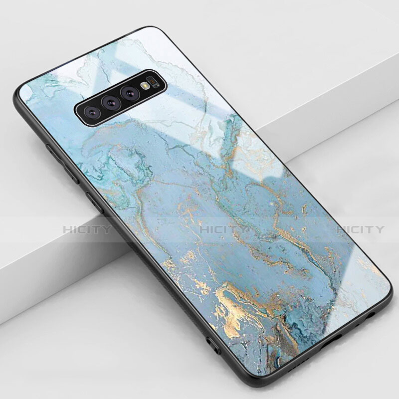 Handyhülle Silikon Hülle Rahmen Schutzhülle Spiegel Modisch Muster K06 für Samsung Galaxy S10 Cyan