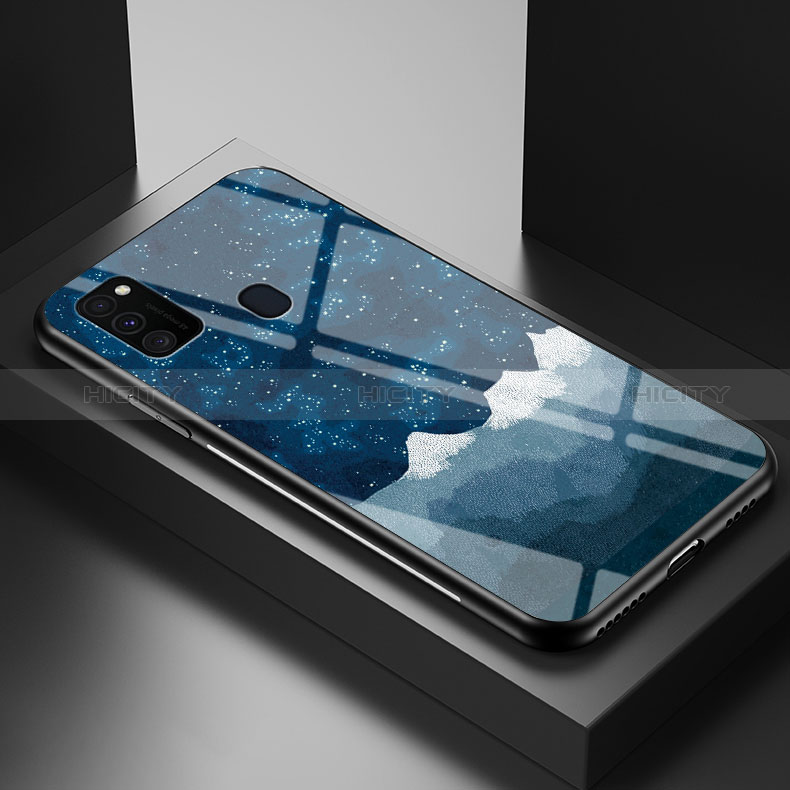 Handyhülle Silikon Hülle Rahmen Schutzhülle Spiegel Modisch Muster LS1 für Samsung Galaxy M30s Blau