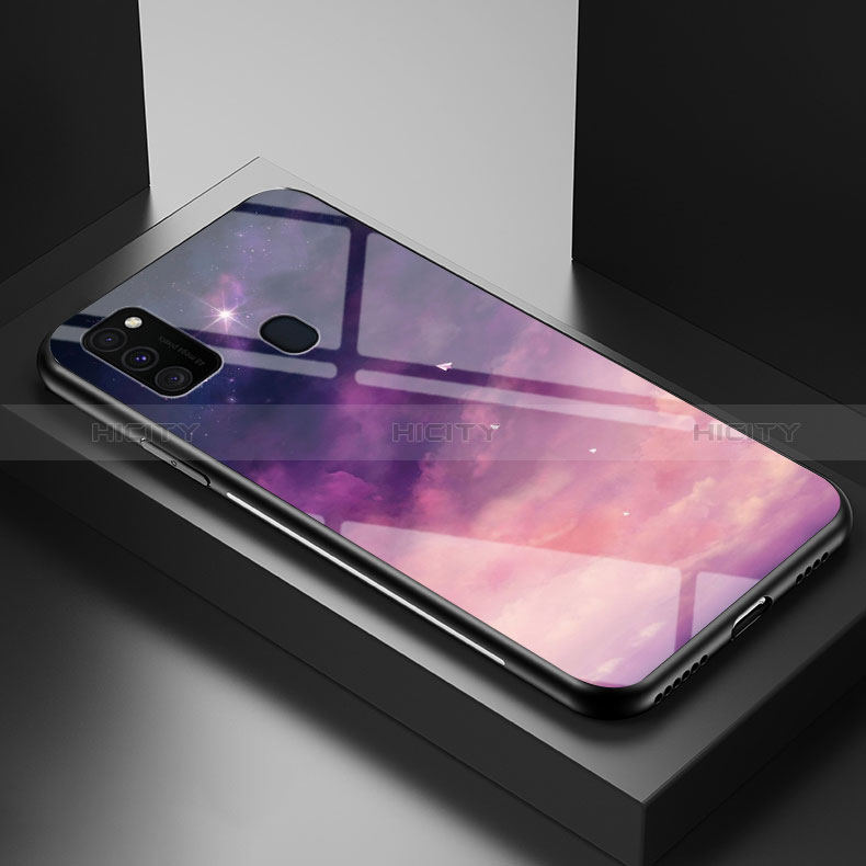 Handyhülle Silikon Hülle Rahmen Schutzhülle Spiegel Modisch Muster LS1 für Samsung Galaxy M30s Violett Plus