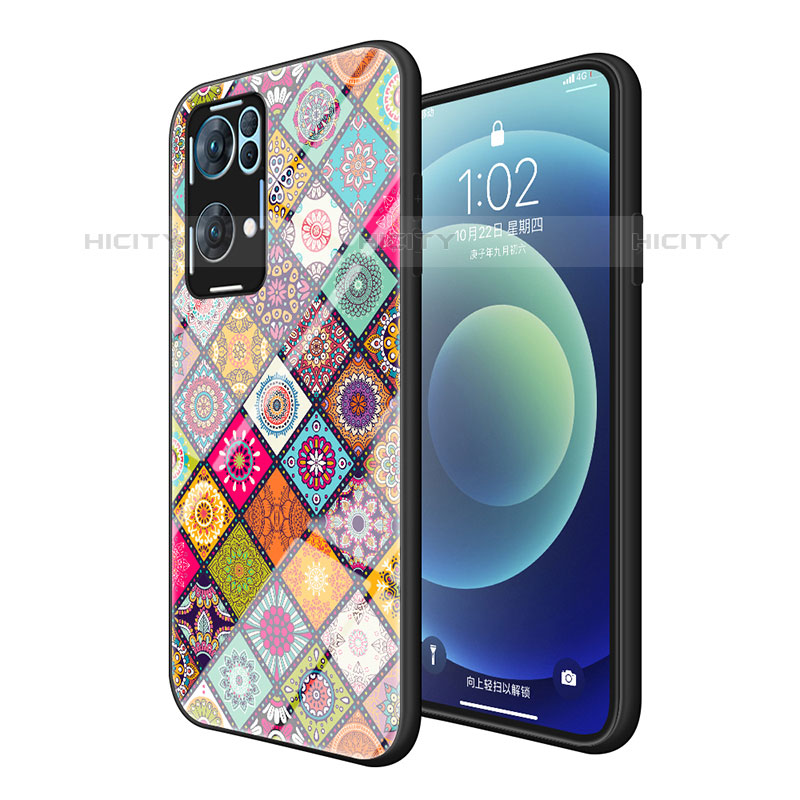 Handyhülle Silikon Hülle Rahmen Schutzhülle Spiegel Modisch Muster LS2 für Oppo Reno7 Pro 5G Bunt