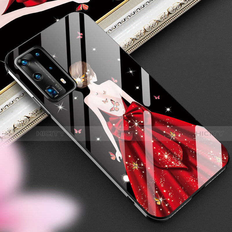 Handyhülle Silikon Hülle Rahmen Schutzhülle Spiegel Motiv Kleid Mädchen für Huawei P40 Pro+ Plus Rot