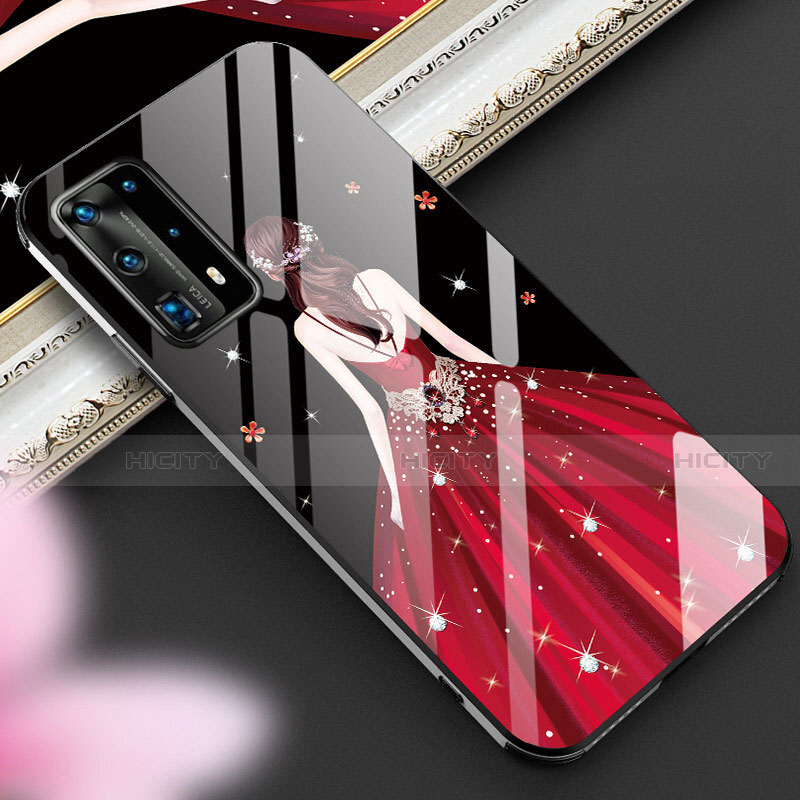 Handyhülle Silikon Hülle Rahmen Schutzhülle Spiegel Motiv Kleid Mädchen für Huawei P40 Pro+ Plus Rot und Schwarz