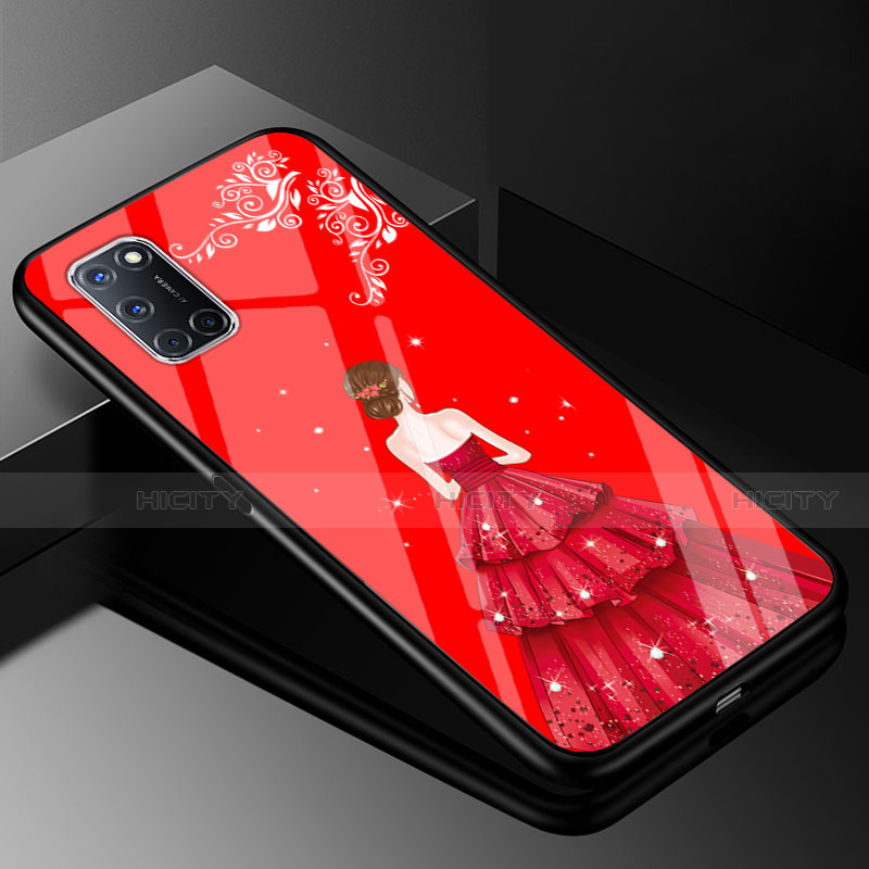 Handyhülle Silikon Hülle Rahmen Schutzhülle Spiegel Motiv Kleid Mädchen für Oppo A52 Rot