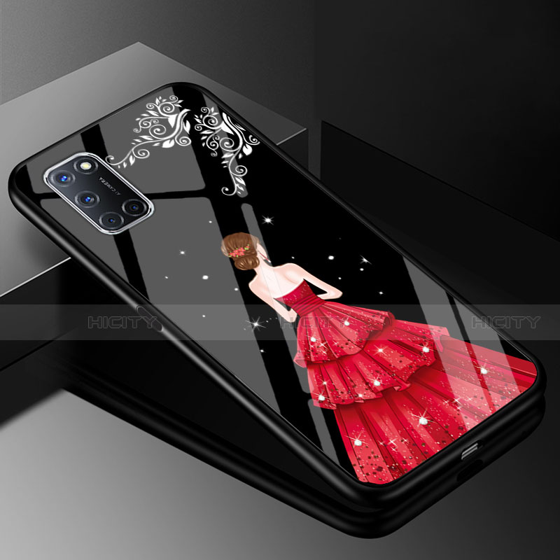 Handyhülle Silikon Hülle Rahmen Schutzhülle Spiegel Motiv Kleid Mädchen für Oppo A52 Rot und Schwarz Plus