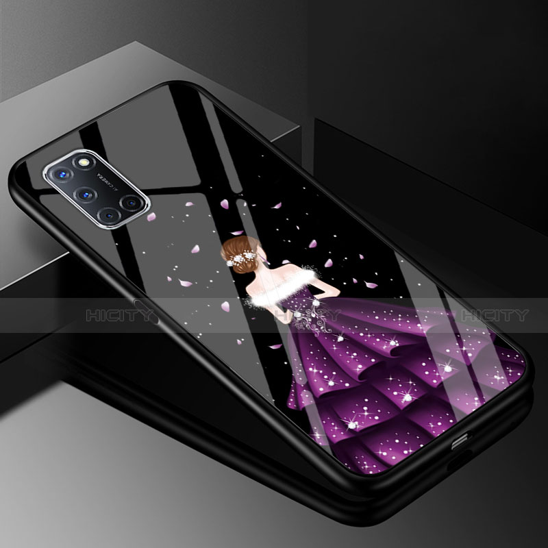 Handyhülle Silikon Hülle Rahmen Schutzhülle Spiegel Motiv Kleid Mädchen für Oppo A72 Violett und Schwarz