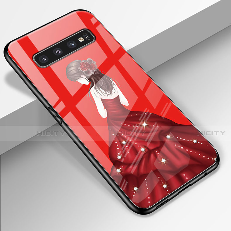 Handyhülle Silikon Hülle Rahmen Schutzhülle Spiegel Motiv Kleid Mädchen K01 für Samsung Galaxy S10 5G Fuchsie Plus