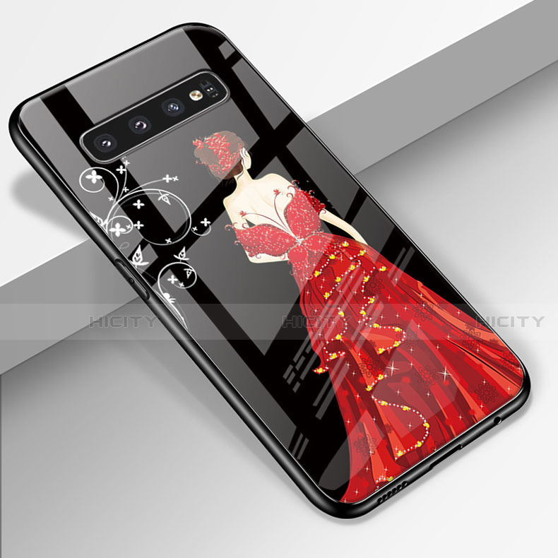 Handyhülle Silikon Hülle Rahmen Schutzhülle Spiegel Motiv Kleid Mädchen K01 für Samsung Galaxy S10 5G Rot und Schwarz Plus