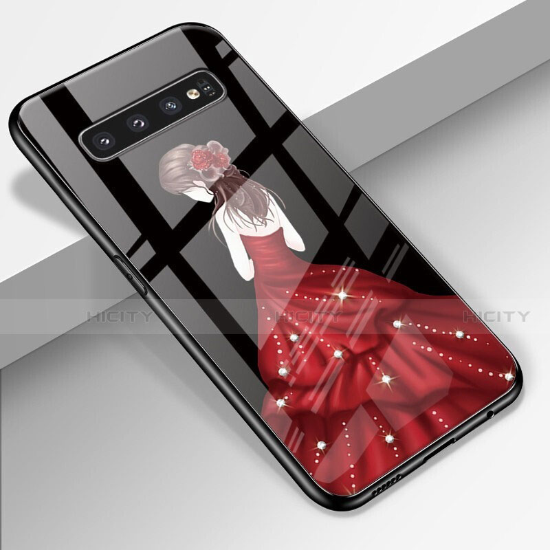 Handyhülle Silikon Hülle Rahmen Schutzhülle Spiegel Motiv Kleid Mädchen K01 für Samsung Galaxy S10 Plus Schwarz