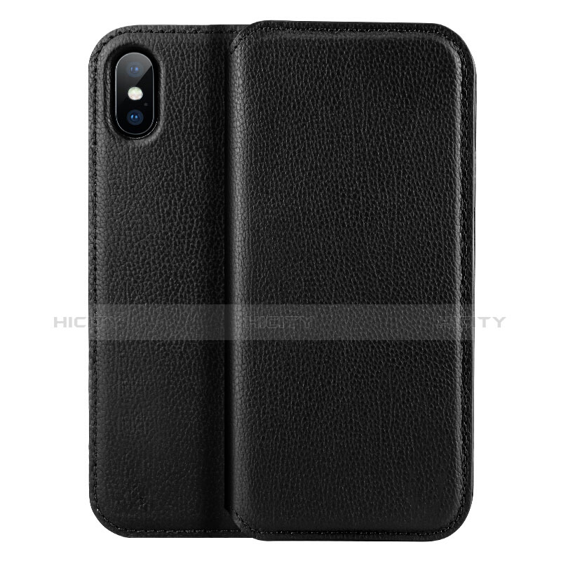 Handytasche Flip Schutzhülle Leder für Apple iPhone Xs Schwarz groß