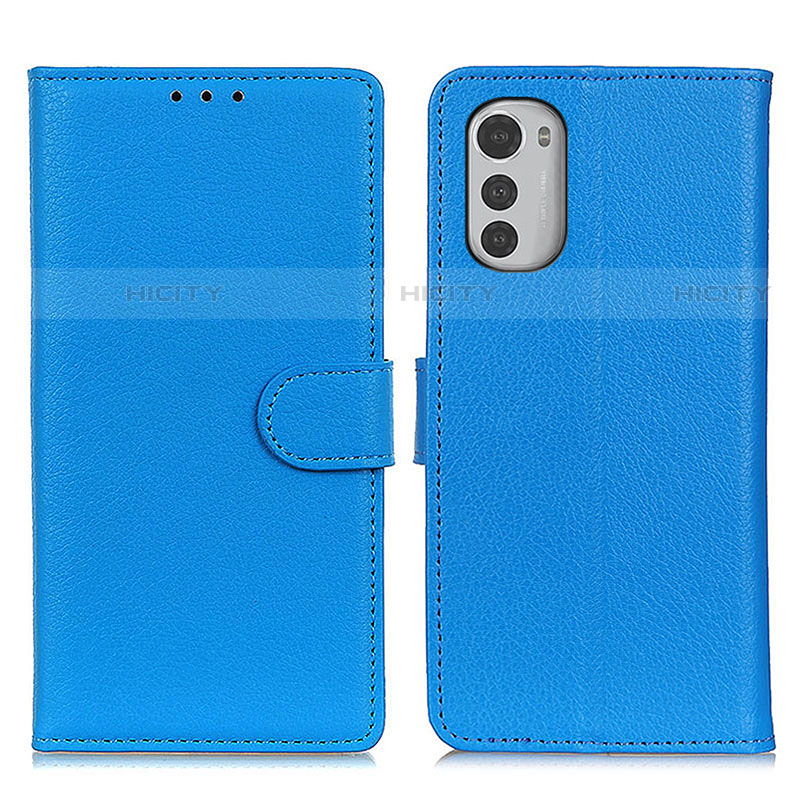 Handytasche Stand Schutzhülle Flip Leder Hülle A03D für Motorola Moto E32 Hellblau