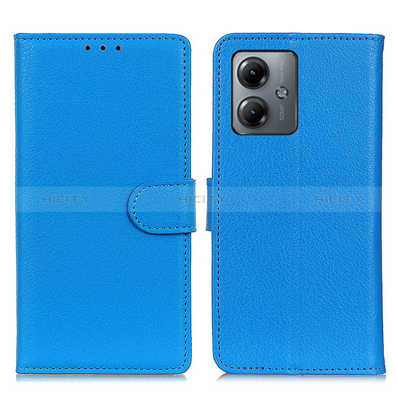 Handytasche Stand Schutzhülle Flip Leder Hülle A03D für Motorola Moto G14 Hellblau